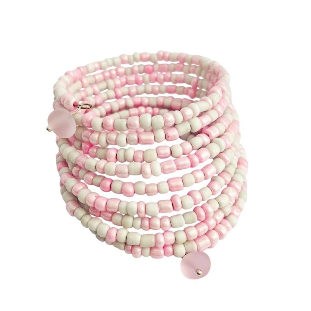 Pink and White Beaded Bracelet